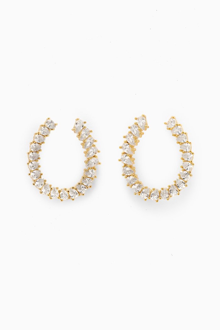 CZ Pavé Horseshoe Stud Earrings in Gold-plated Brass