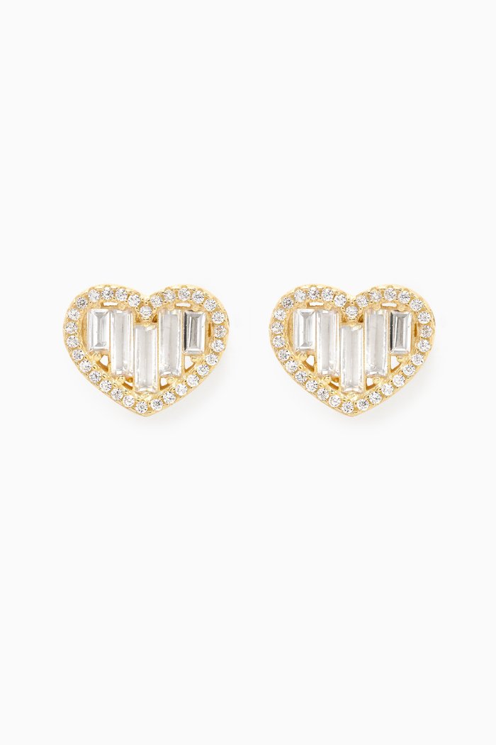 

Baguette-cut Heart Stud Earrings in Gold-plated Brass