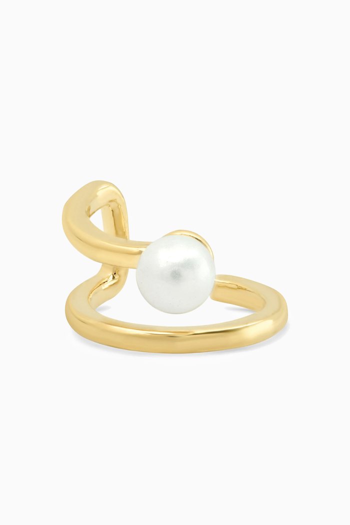 

Double-row Single Ear Cuff in Gold-plated Brass, White