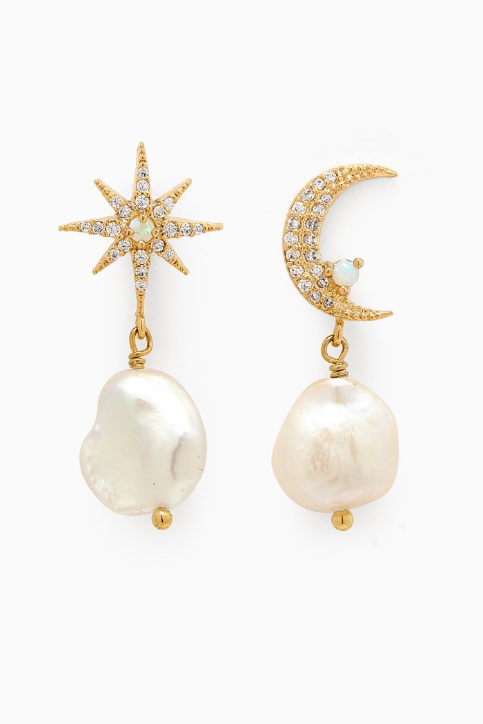 

Mismatched Celestial Earrings in Plated Brass, White
