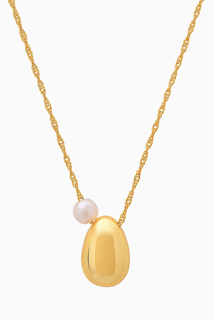 Bean Pearl Necklace in Plated Brass, Gold
