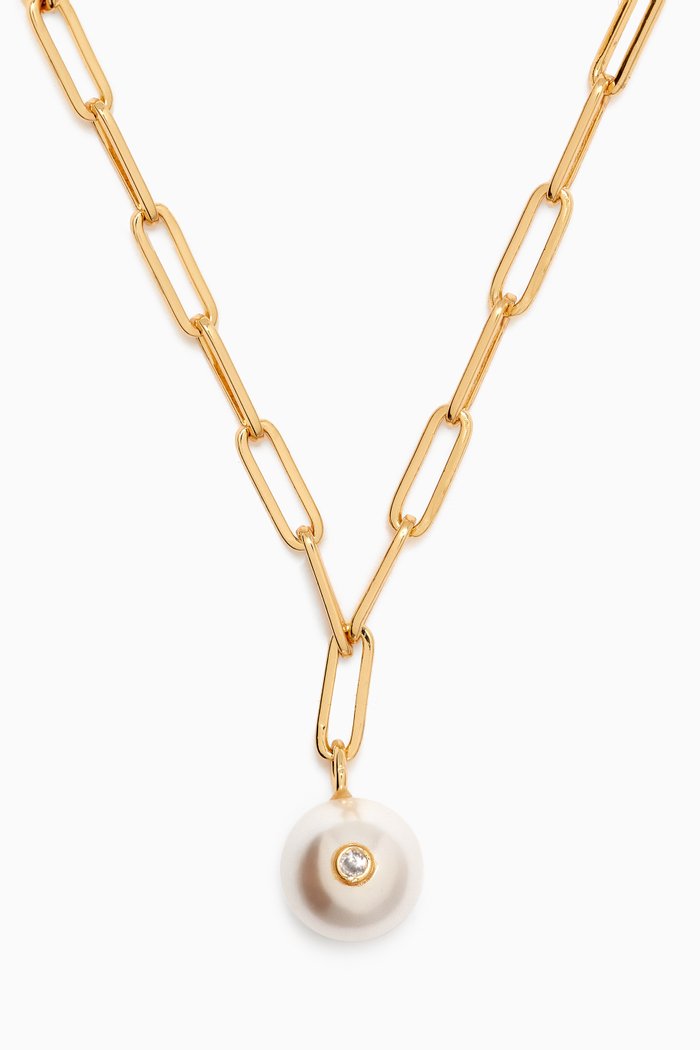 Pearl Chainlink Necklace in Gold-plated Brass, White