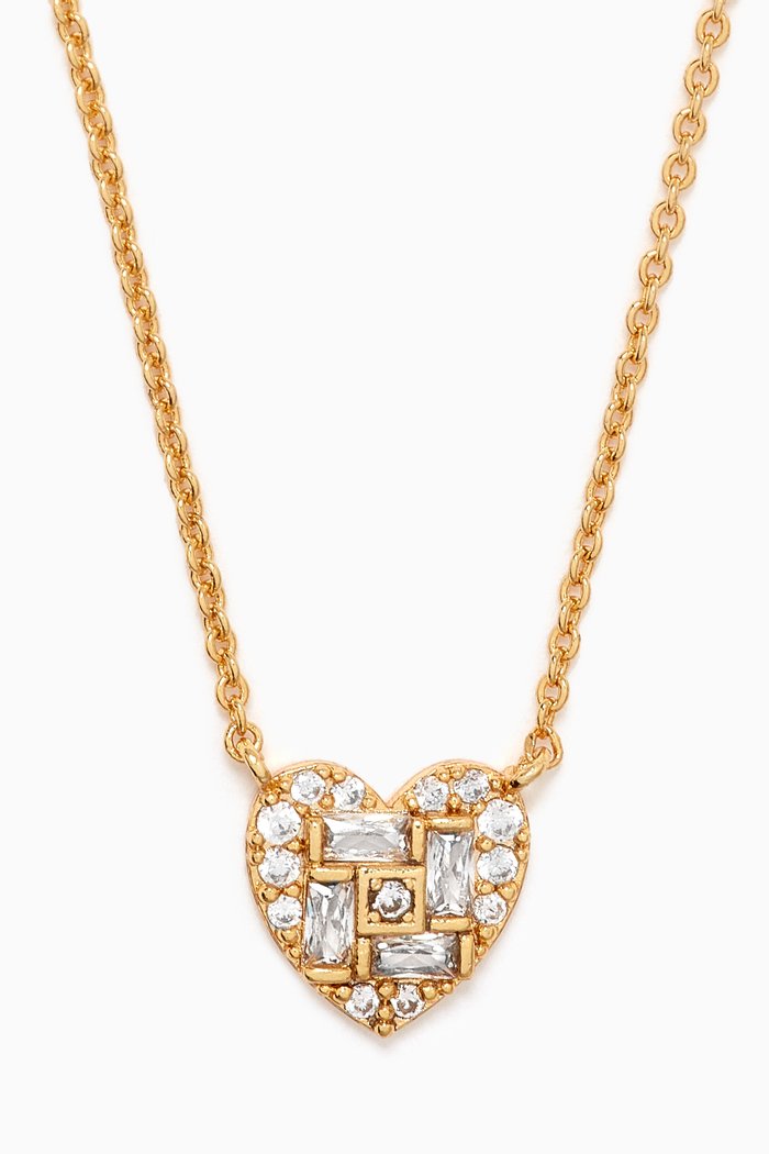 Heart Baguette Necklace in Plated Brass, Gold