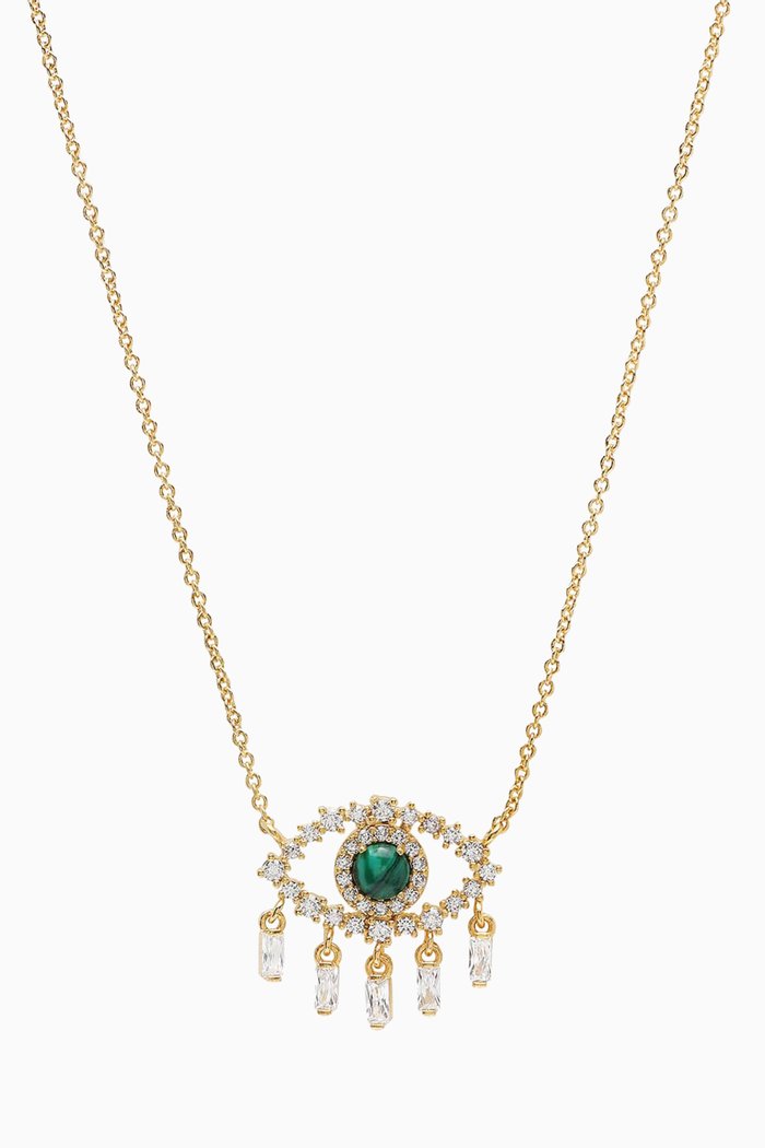 

Evil-eye Pendant Necklace in Gold-plated Brass, Green