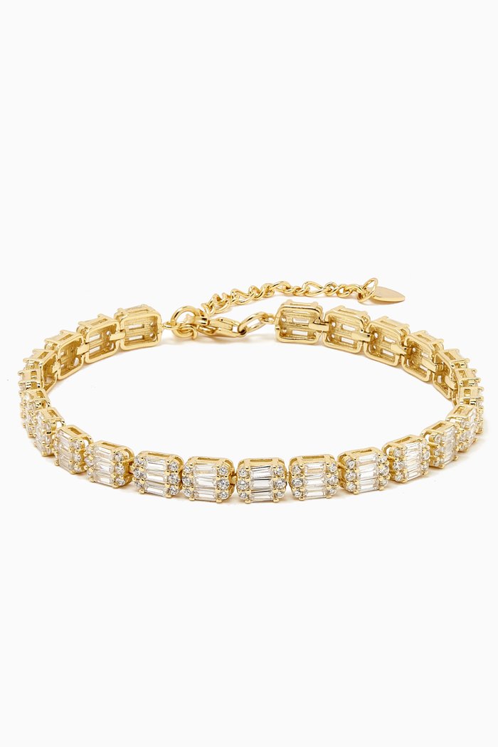 

Baguette-cut Crystal Tennis Bracelet in Gold-plated Brass