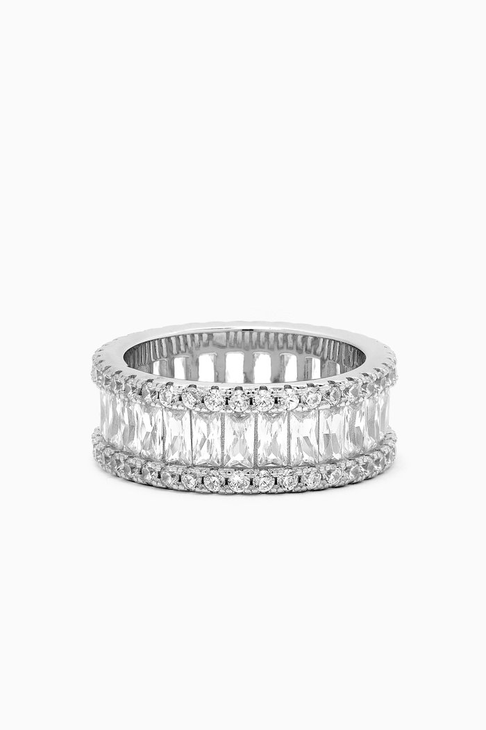 

Crystal Baguette Band Ring Sterling Silver-plated Brass