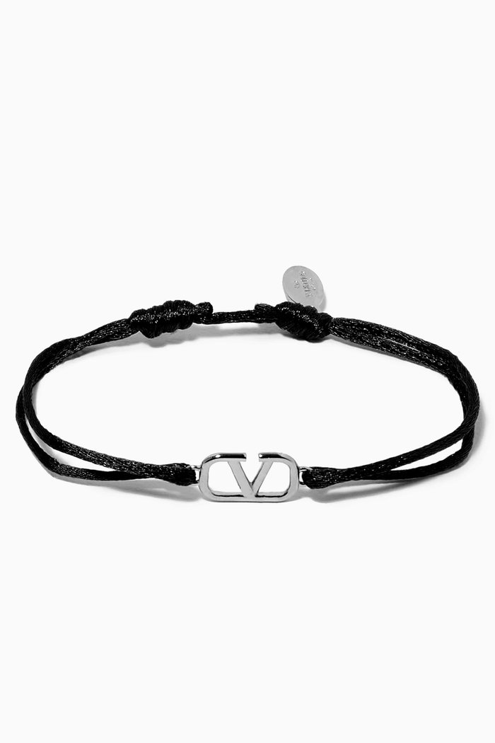 Valentino Garavani VLOGO Signature Bracelet in Cotton, Black