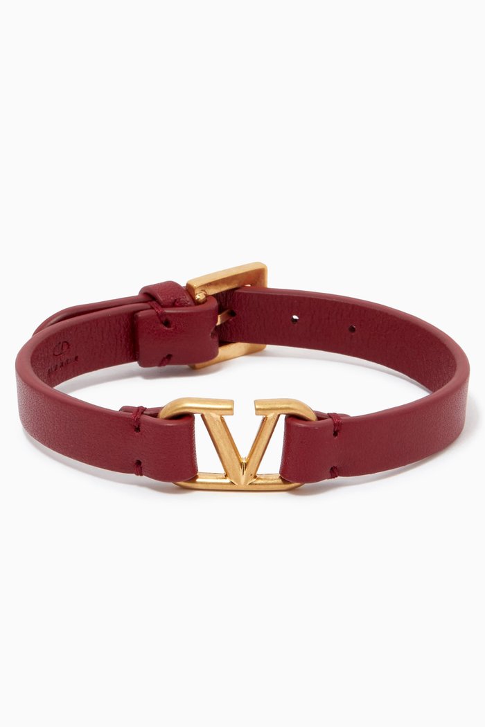 Valentino Garavani VLOGO Signature Bracelet in Leather, Red