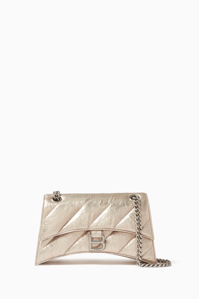 

Small Crush Chain Shoulder Bag in Quilted Leather, Neutral