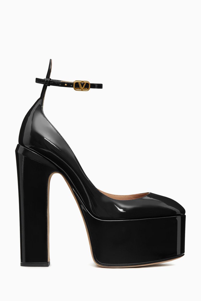 

Valentino Garavani Tan-Go Platform Sandals in Patent Leather, Black