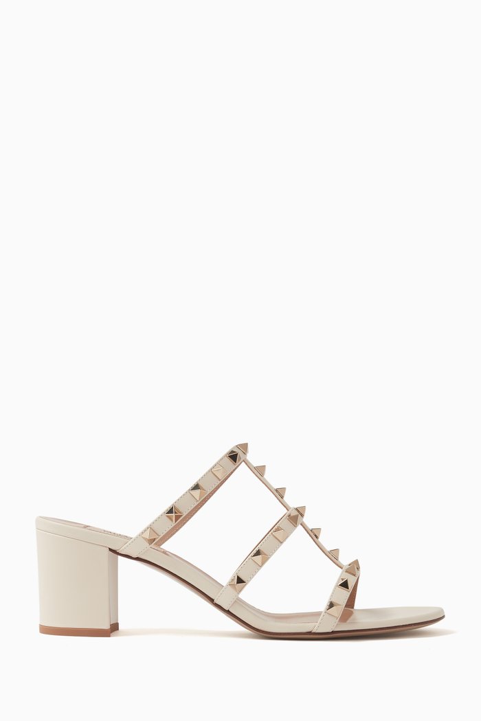 

Valentino Garavani Rockstud 60 Slide Sandals in Leather, White