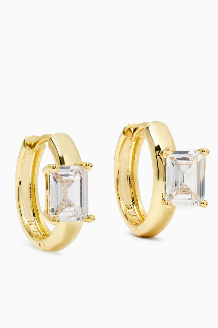 

Emerald-cut Offset CZ Hoop Earrings in Gold-plated Brass