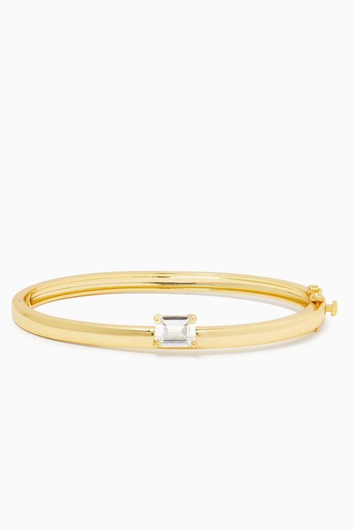 

Emerald-cut Offset CZ Bangle in Gold-plated Brass