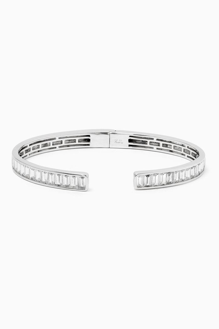 

CZ Half-open Bangle in Rhodium-plated Brass, Silver