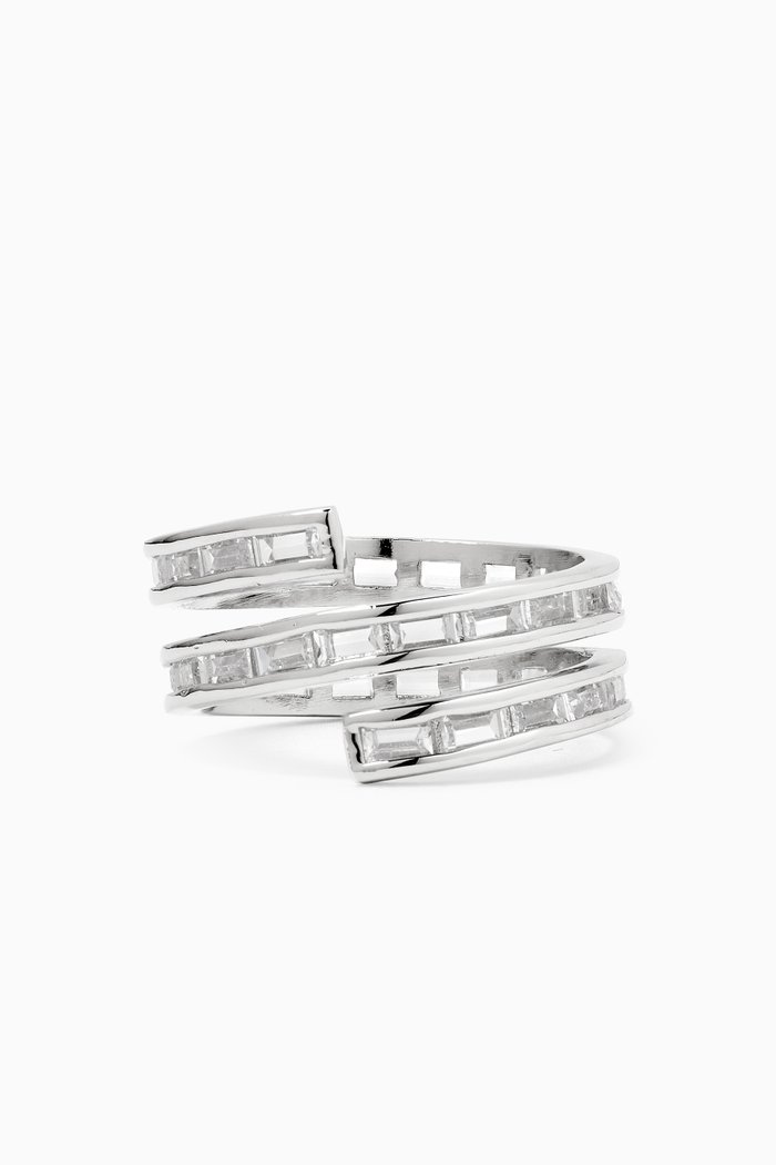 

Baguette-cut CZ Wrap Ring in Rhodium-plated Brass, Silver