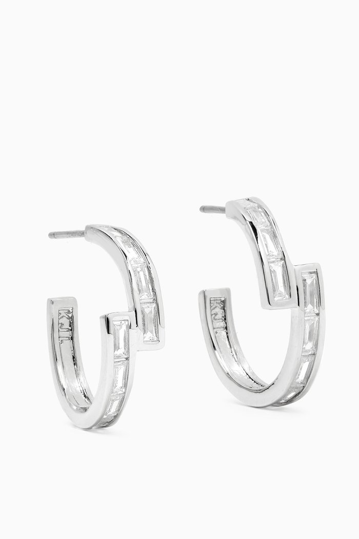 

Bypass CZ Hoop Earrings in Rhodium-plated Brass, Silver