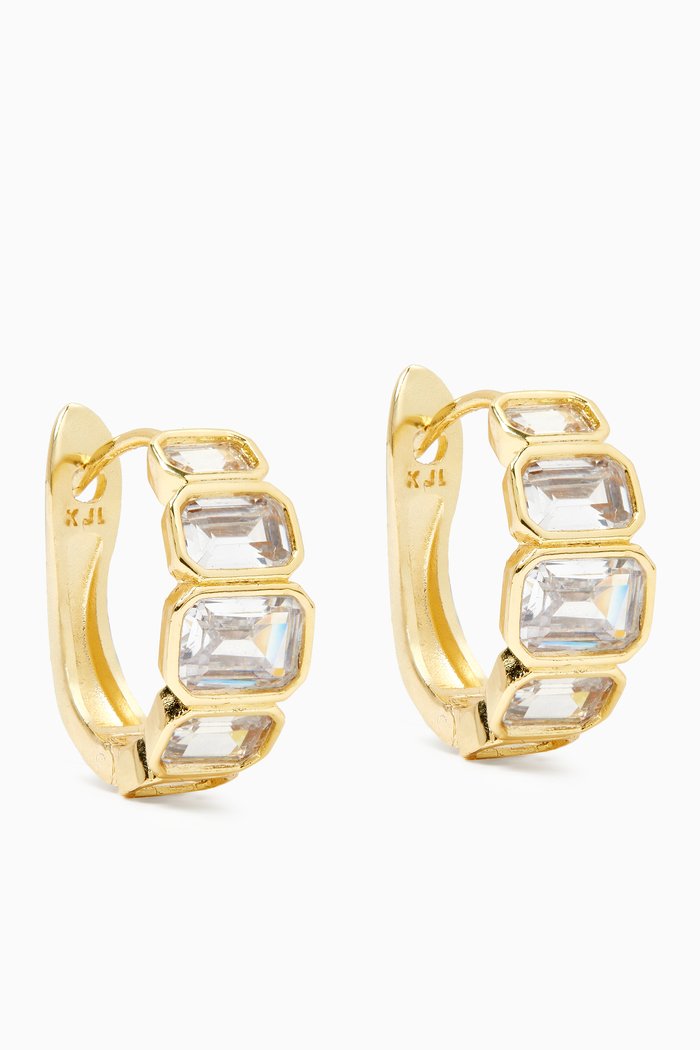 

Emerald-cut Bezel CZ Hoop Earrings in Gold-plated Brass