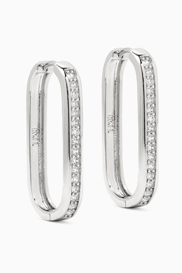 

Pavé Oval Hoop Earrings in Rhodium-plated Brass, Silver