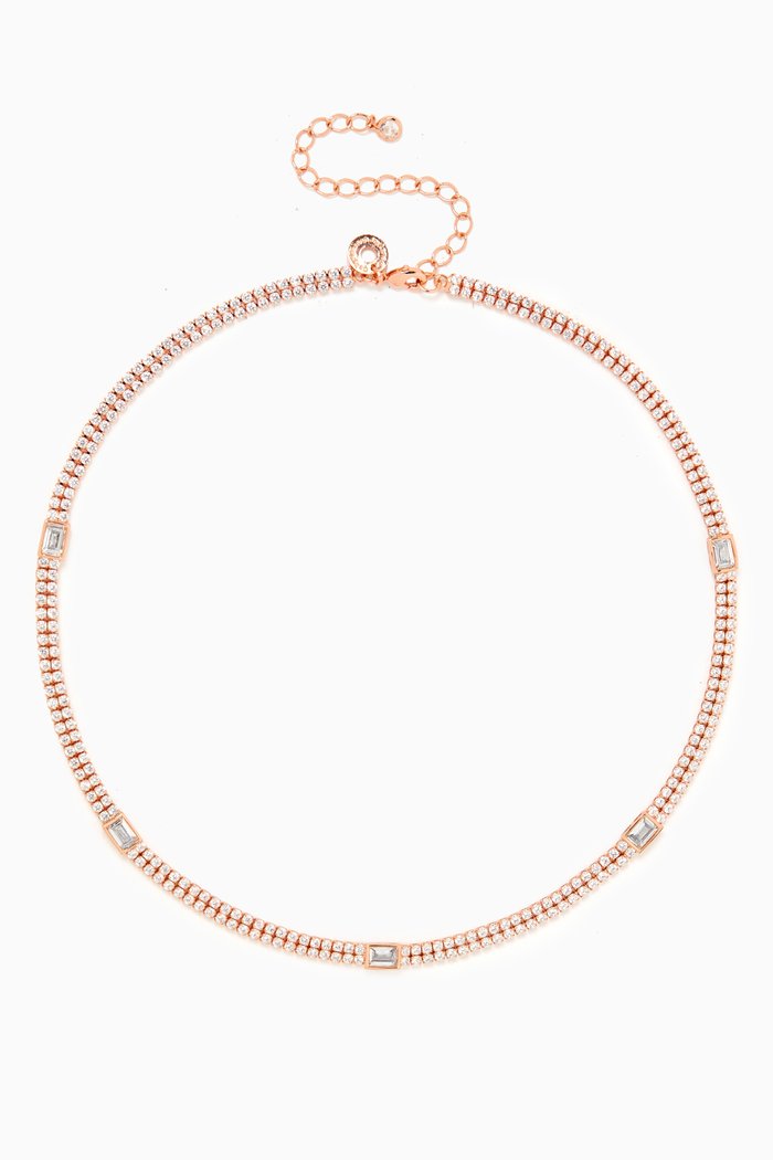 

Flexi Two-row Station Tennis Necklace in Rose Gold-plated Brass