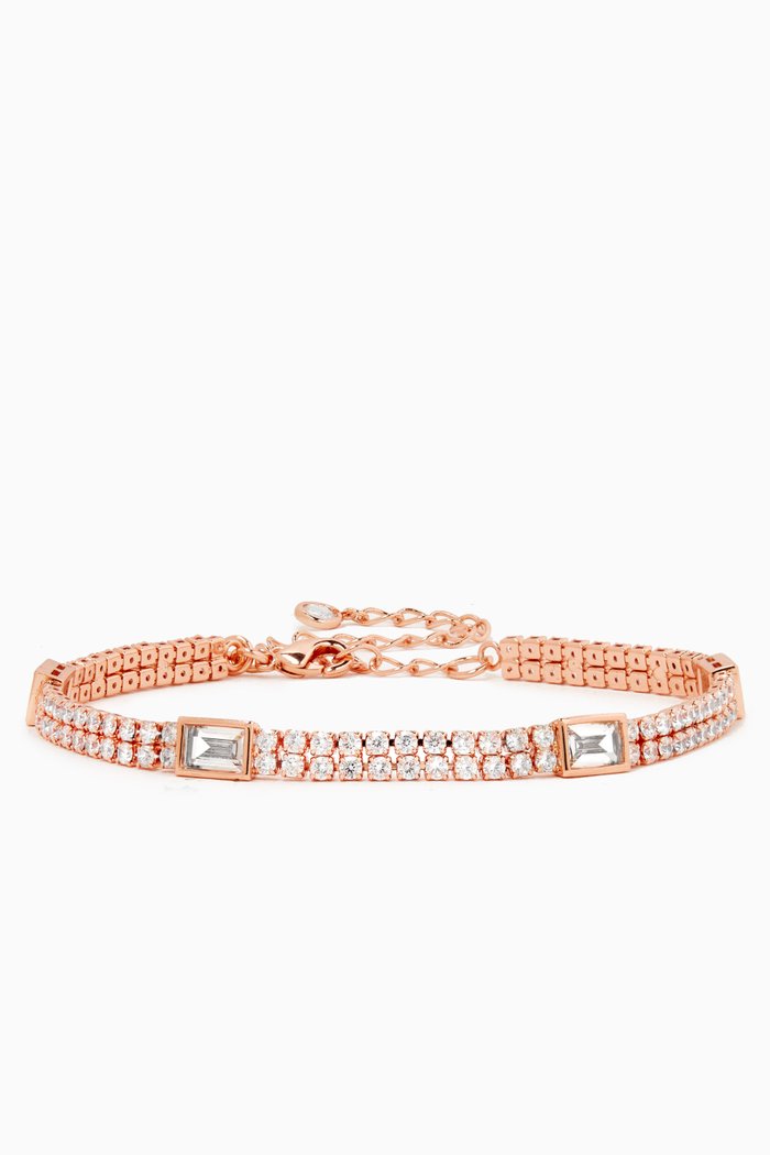 

Flexi Two-row Station Bracelet in Rose Gold-plated Brass