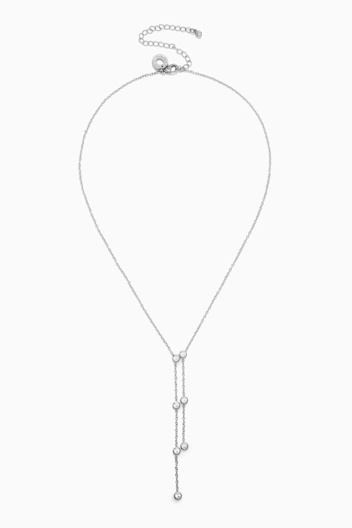 

Round Bezel Drop Necklace in Rhodium-plated Brass, Silver