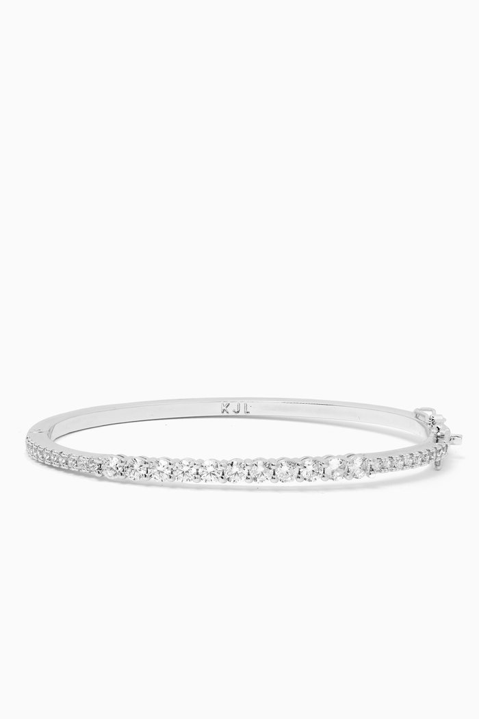 Classic Round-cut CZ Bangle in Rhodium-plated Brass, Silver
