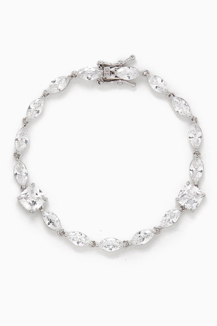 

Cushion & Marquise-cut CZ Tennis Bracelet in Rhodium-plated Brass, Silver
