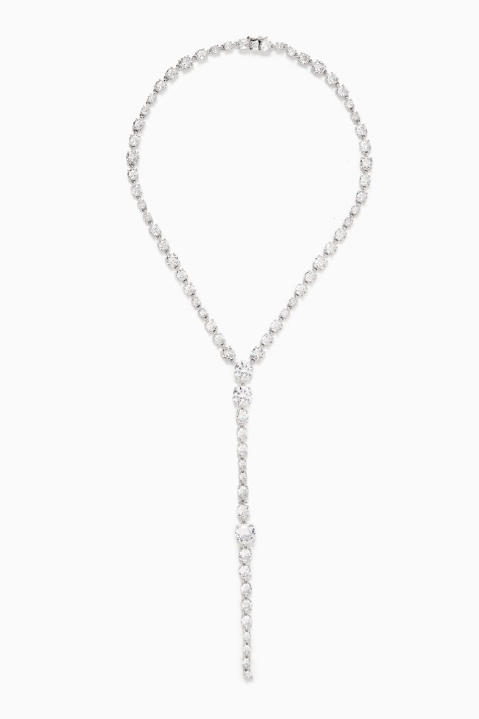 CZ Round-cut Y Necklace in Rhodium-plated Brass, Silver