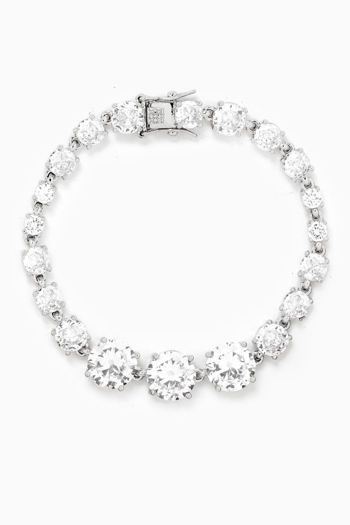 CZ Round-cut Bracelet in Rhodium-plated Brass, Silver