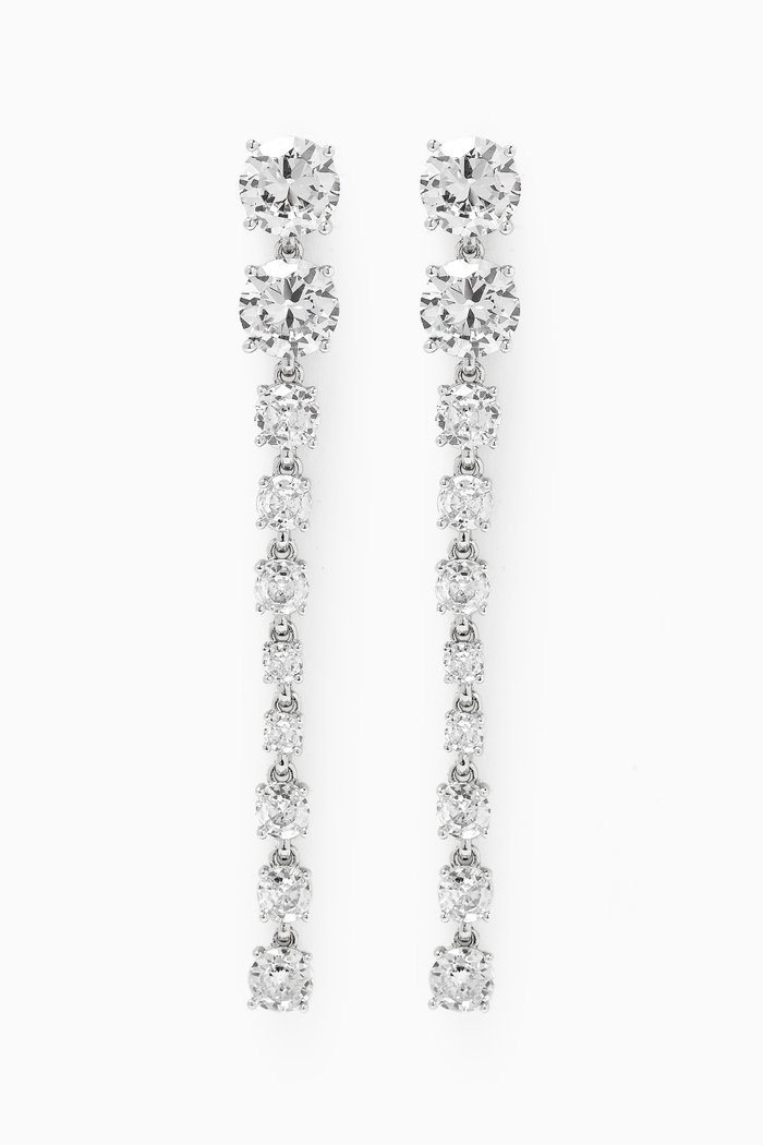 

CZ Round-cut Drop Earrings in Rhodium-plated Brass, Silver