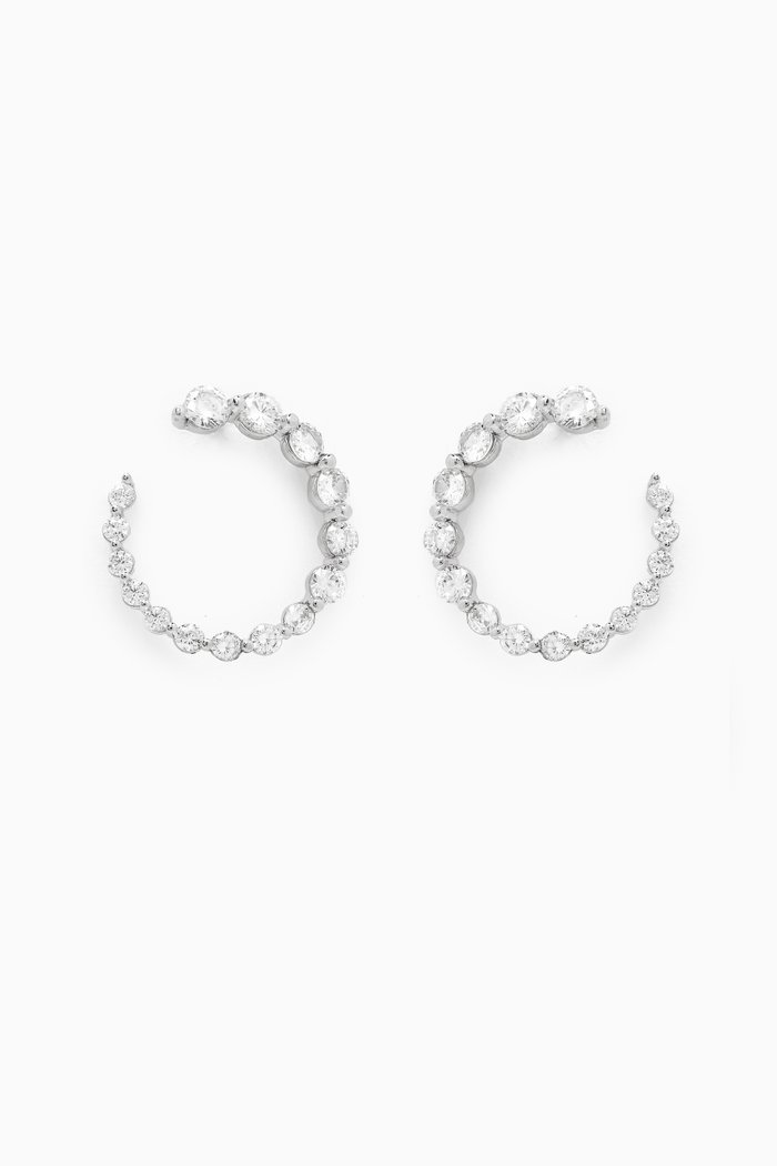 

Round-cut C-shape Hoop Earrings in Rhodium-plated Brass, Silver