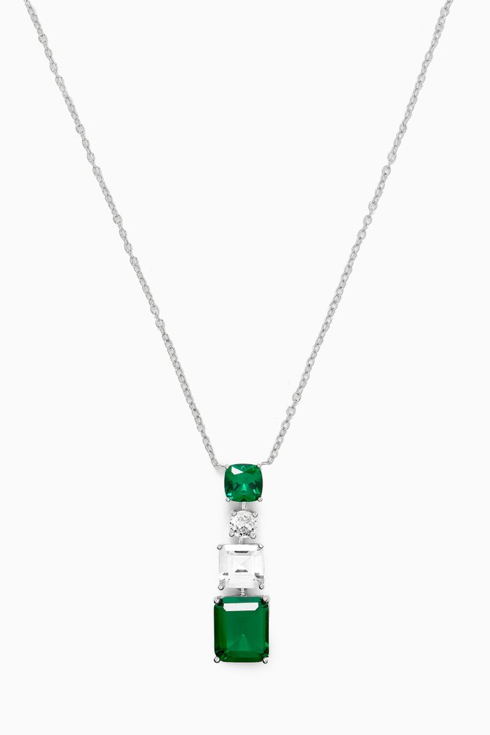 

CZ Drop Pendant Necklace in Rhodium-plated Brass, Green