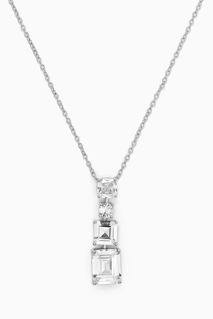 

CZ Drop Pendant Necklace in Rhodium-plated Brass, Silver
