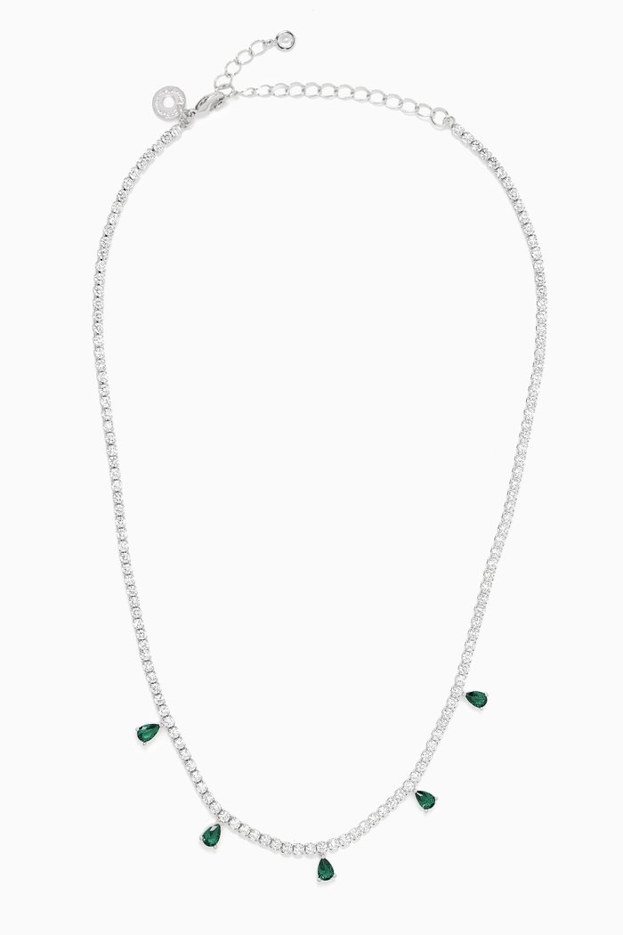 

Flexi Tennis Necklace in Rhodium-plated Brass, Green
