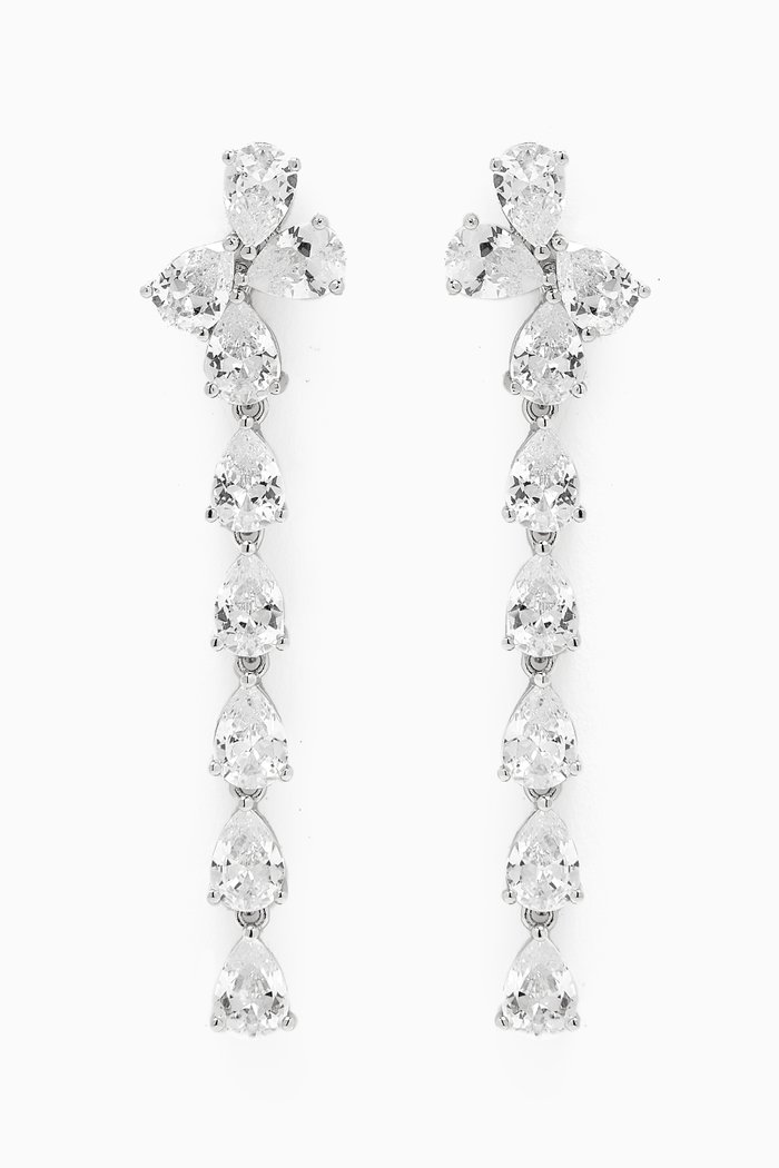 

Pear CZ Drop Earrings in Rhodium-plated Brass, Silver
