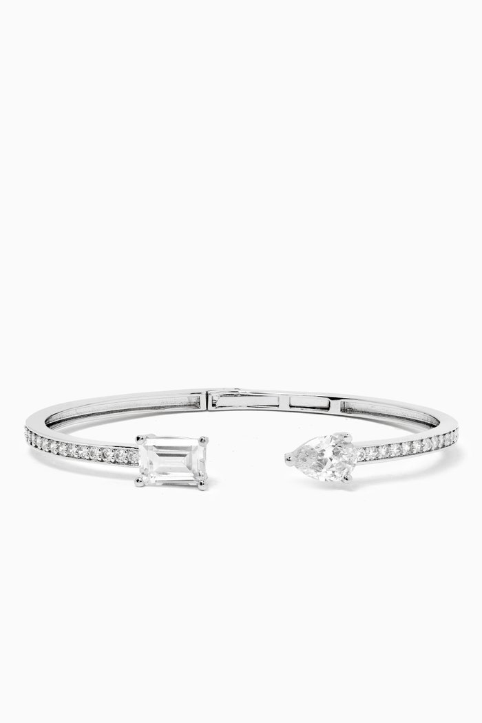 

CZ Pavé Open Bangle in Rhodium-plated Brass, Silver