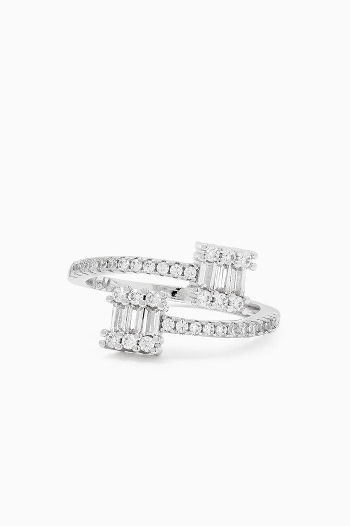 

Baguette Frame Open Ring in Rhodium-plated Brass, Silver
