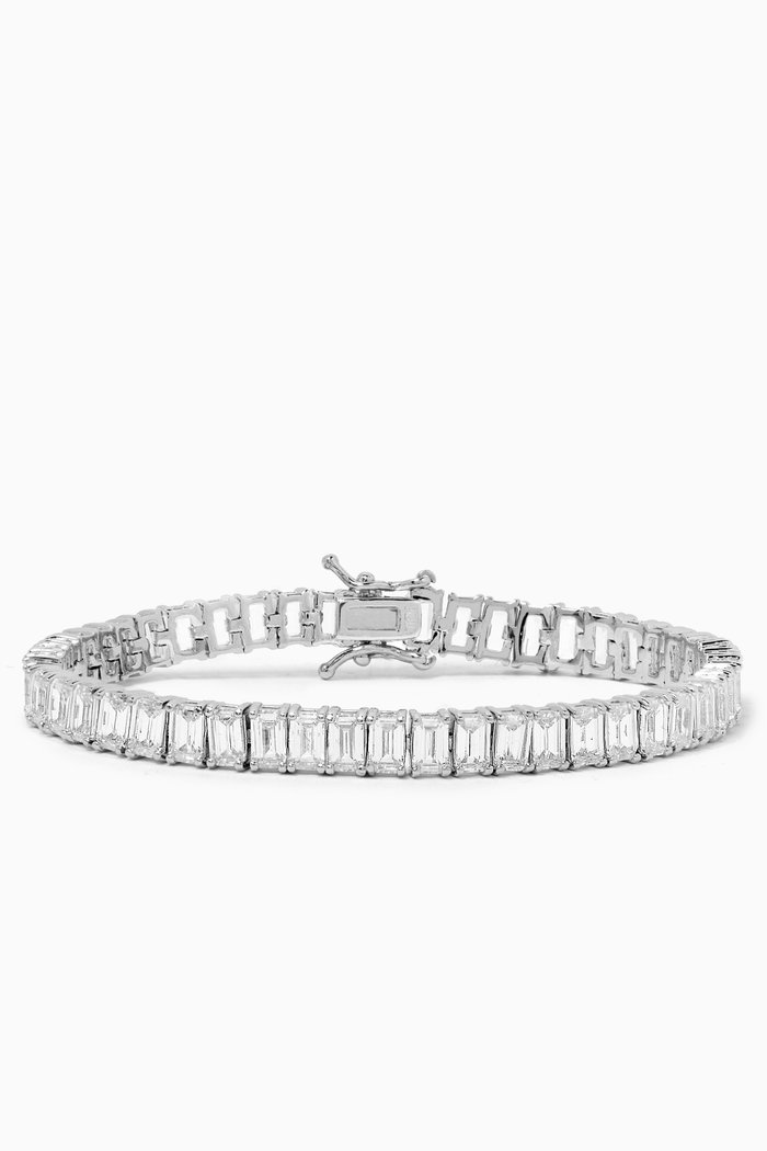 Emerald-cut Tennis Bracelet in Rhodium-plated Brass, Silver