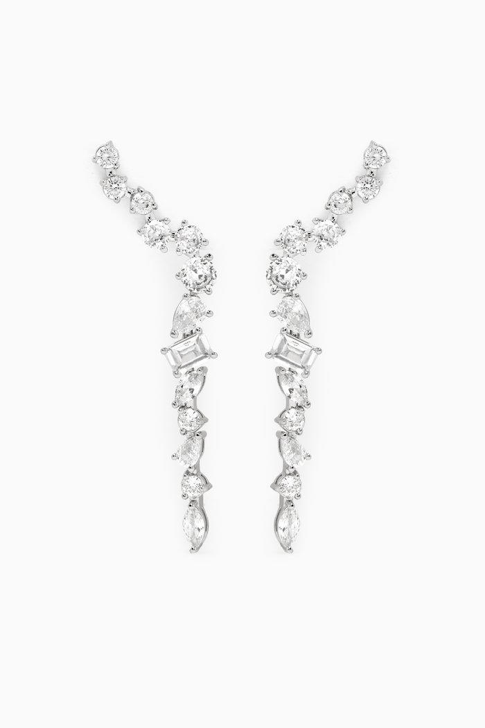 Multi Shape Crawler Earrings in Rhodium-plated Brass, Silver