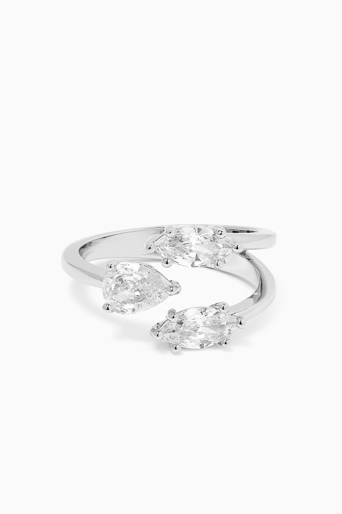 Marquis Claw Open Ring in Rhodium-plated Brass, Silver
