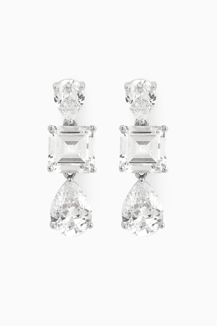 

Triple CZ Drop Earrings in Rhodium-plated Brass, Silver