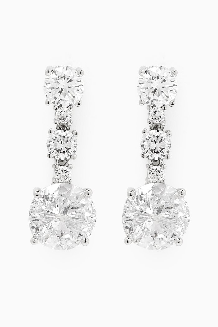 Round Drop Earrings in Rhodium-plated Brass, Silver