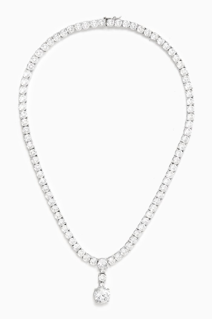 

Round-cut Drop Pendant Necklace in Rhodium-plated Brass, Silver