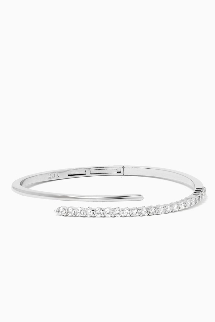 

Bypass Pavé CZ Bangle in Rhodium-plated Brass, Silver