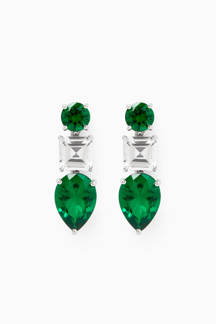 

Pear-cut CZ Drop Earrings in Rhodium-plated Brass, Green