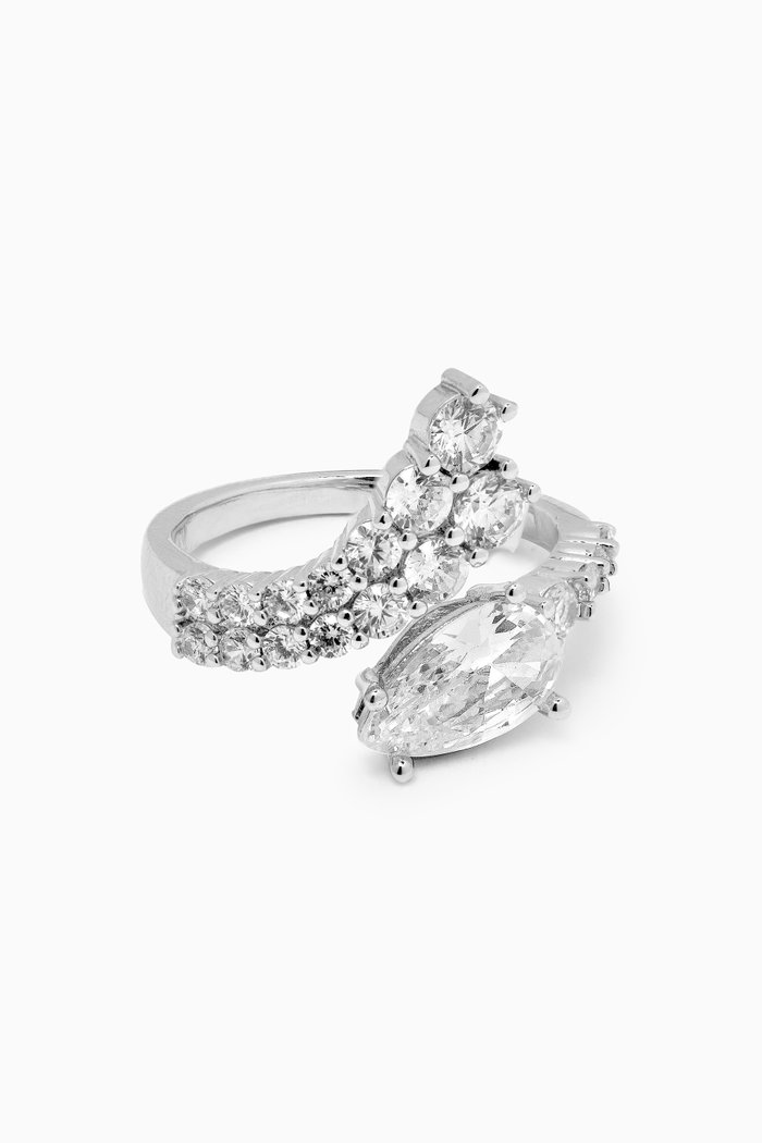 

Round & Pear Open Ring in Rhodium-plated Brass, Silver