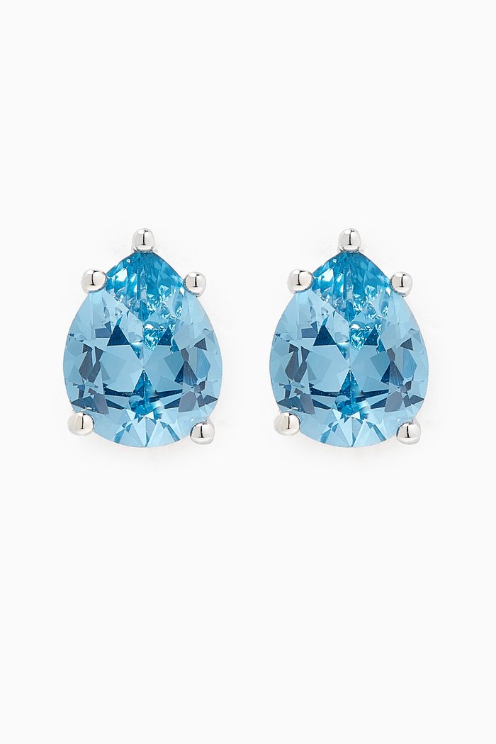 

Pear-cut CZ Stud Earrings in Rhodium-plated Brass, Blue