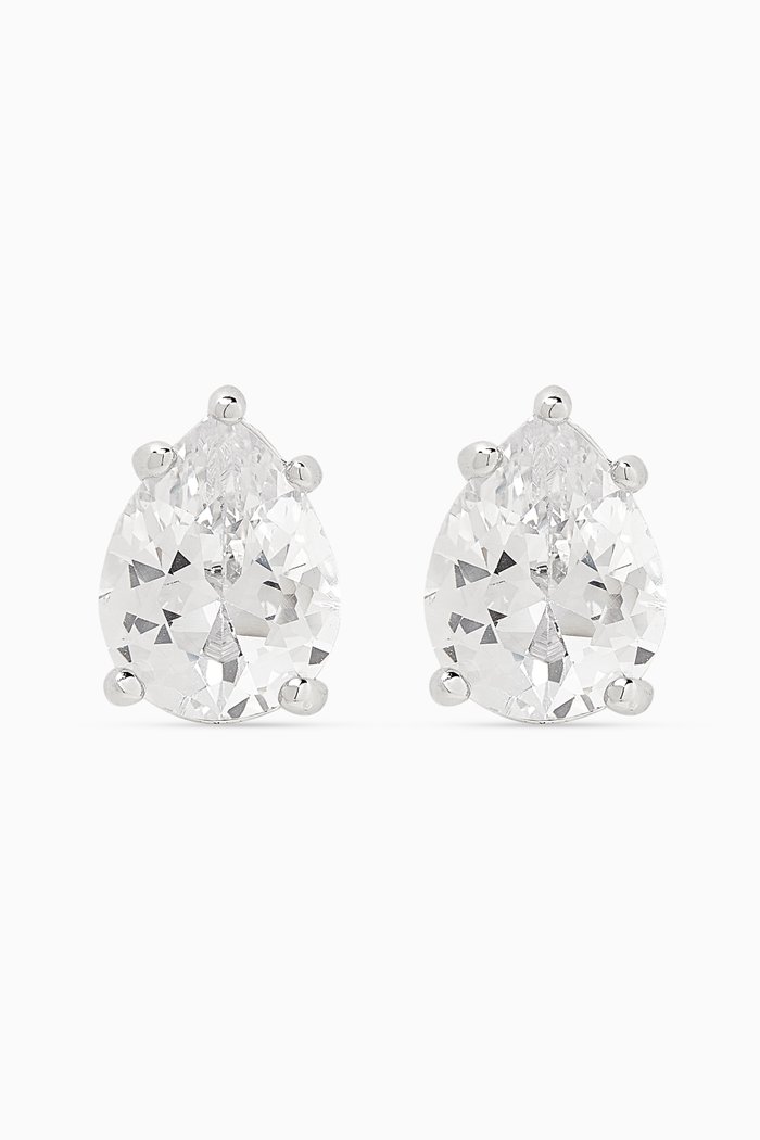 

Pear-cut CZ Stud Earrings in Rhodium-plated Brass, Silver
