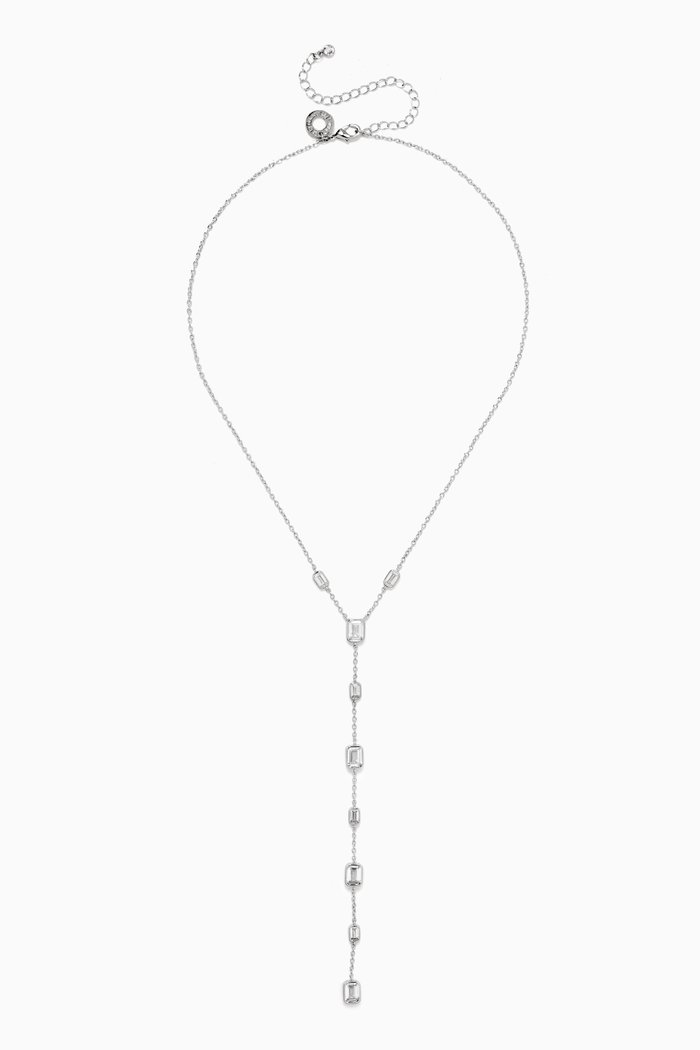 

Emerald-cut Station Necklace in Rhodium-plated Brass, Silver