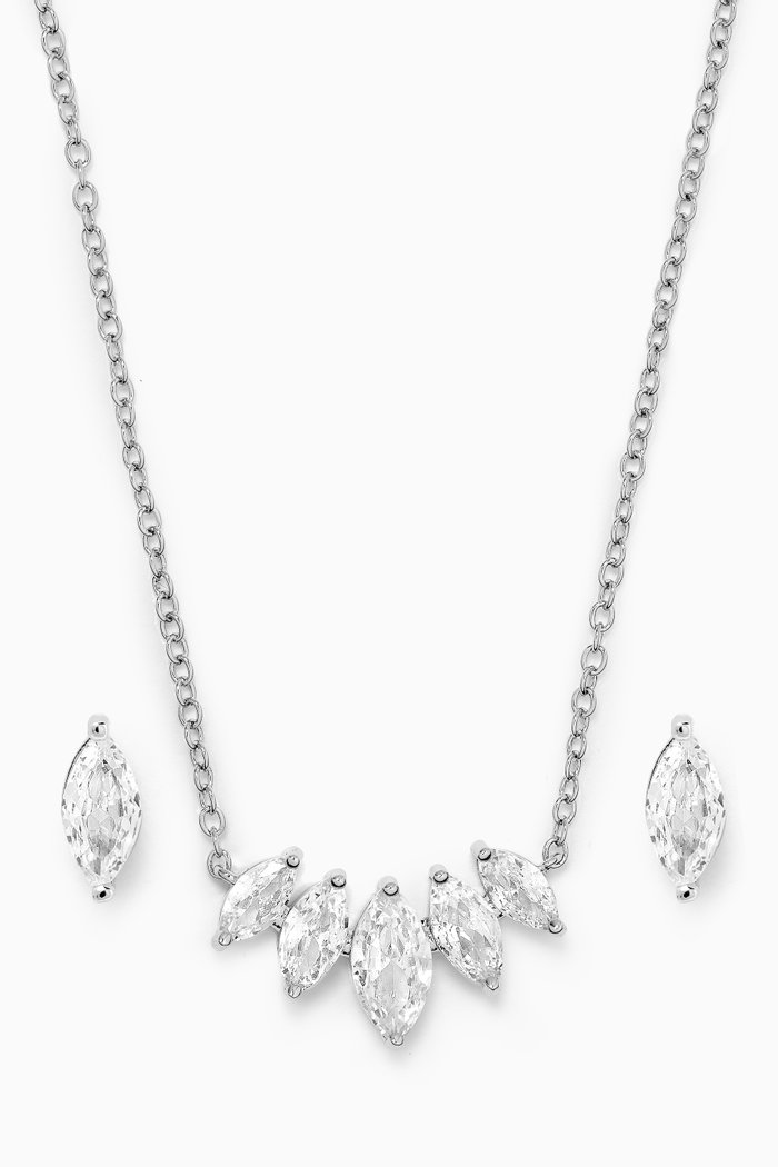 

Marquis CZ Necklace & Stud Earrings Set in Rhodium-plated Brass, Silver